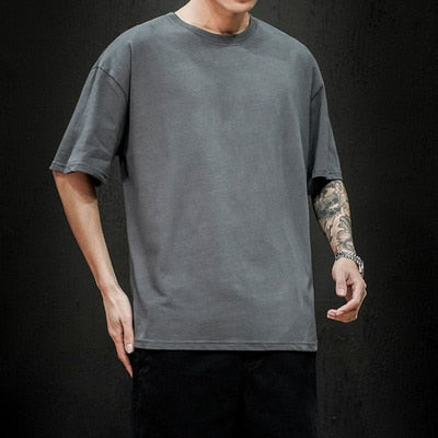 New Summer Men&#39;s T Shirt 2022 Fashion Solid T Shirt Mens Oversized Hip Hop Short Sleeve Casual Cotton Mens Streetwear Top Tees