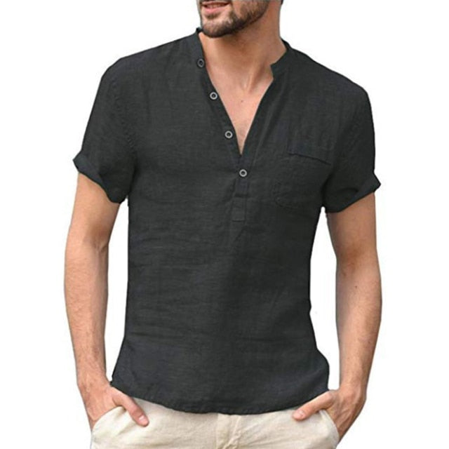 KB Summer New Men&#39;s Short-Sleeved T-shirt Cotton and Linen Led Casual Men&#39;s T-shirt Shirt Male  Breathable S-3XL