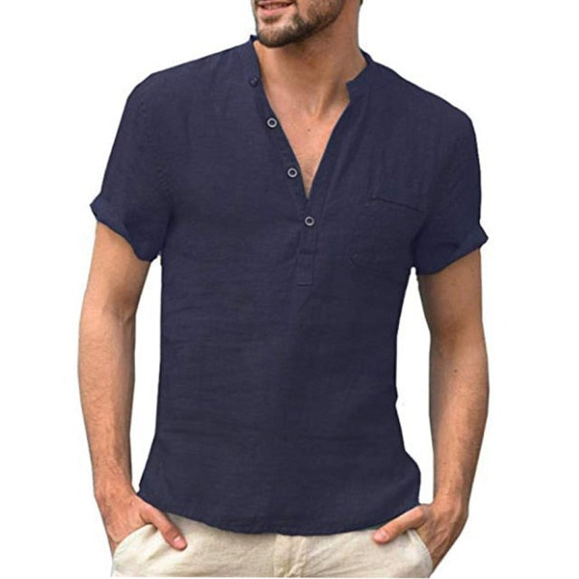 KB Summer New Men&#39;s Short-Sleeved T-shirt Cotton and Linen Led Casual Men&#39;s T-shirt Shirt Male  Breathable S-3XL